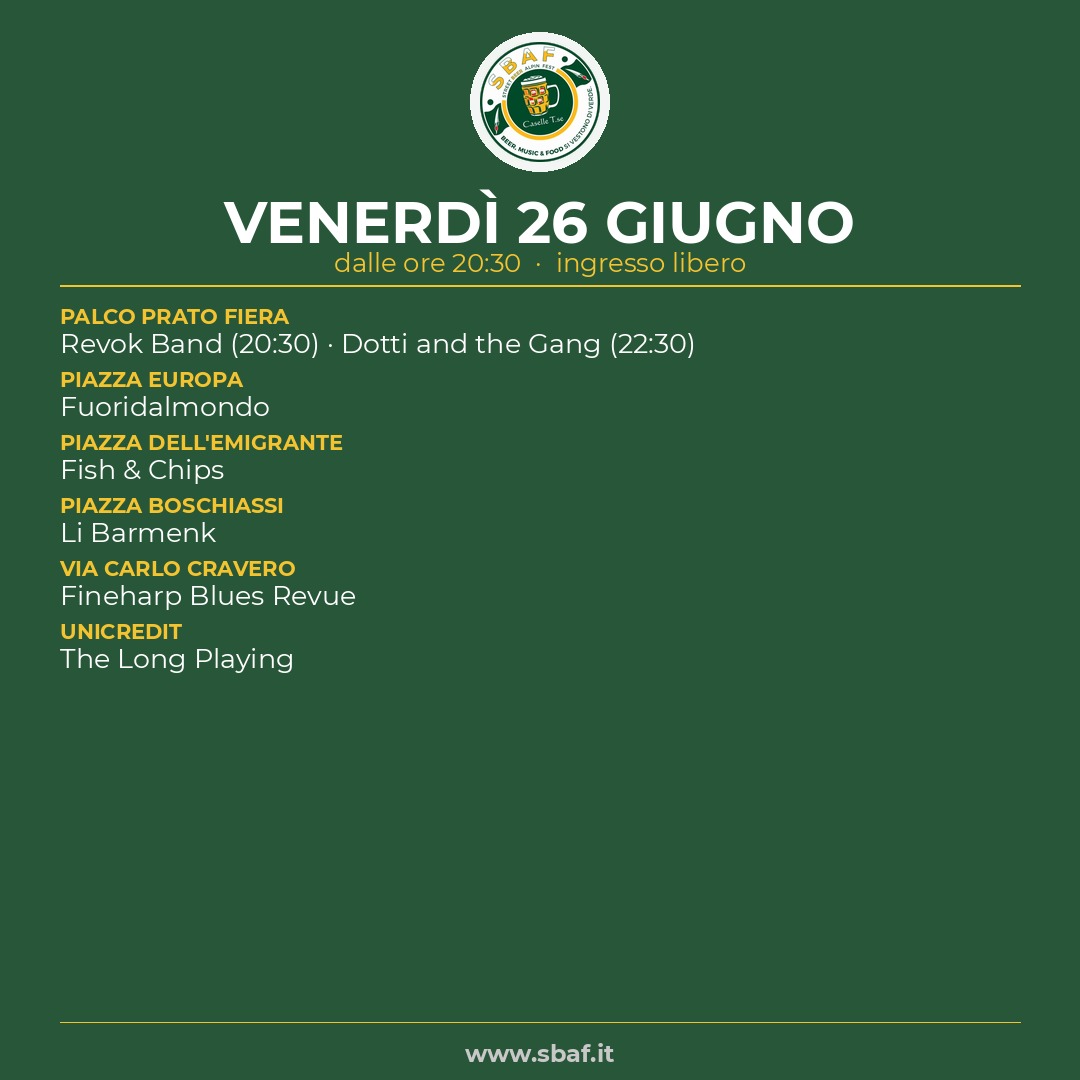 Il programma di Venerdì 26 giugno — SBAF 2026