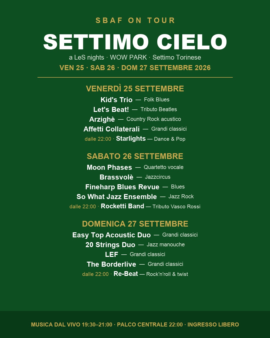Programma musicale SBAF Settimo Cielo